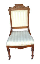 Antique Victorian Eastlake Carved Solid Wood Upholstered Parlor Chair - Rare!!