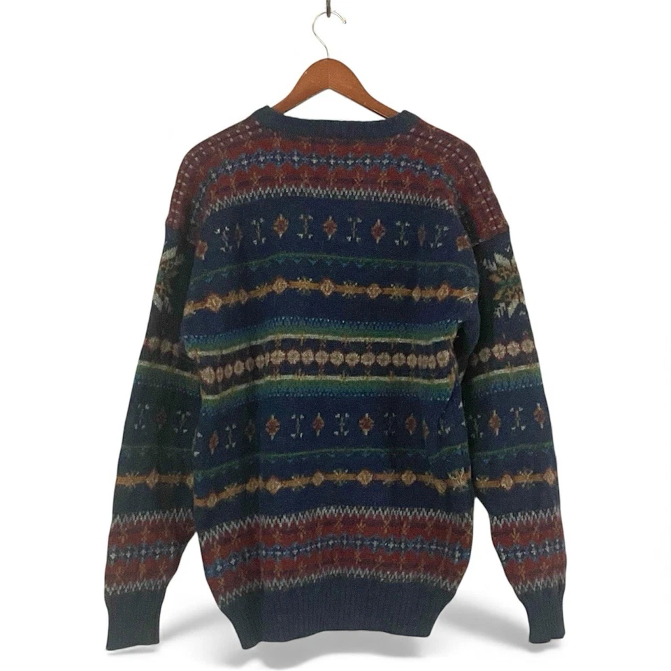 VTG 90s Handframed Woolrich 100% Wool Navy Multicolor Fair Isle Sweater Large - Image 2 of 4