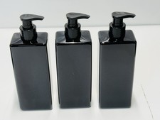 Refillable Pump Bottles Black Set of 3 Square Soap Lotion Shampoo Dispenser