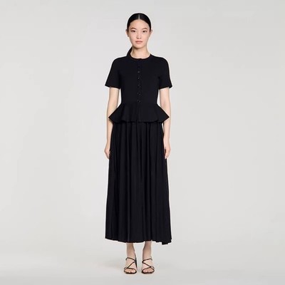 NEW Sandro Two fakes Pleated Ruffled edge black Knitted Dresses Women's