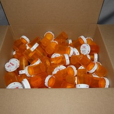 Large Lot of Empty Medicine Prescription Bottles Amber Blue Assorted Sizes
