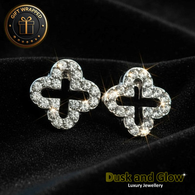 Silber Kleeblatt Blume Ohrstecker Damen Mädchen Schmuck Geschenk UK NEU