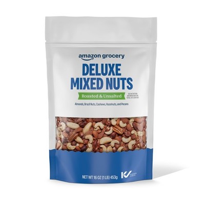 Amazon Grocery, Deluxe Mixed Nuts, Roasted & Unsalted, 16 Ounce (Pack of 1)