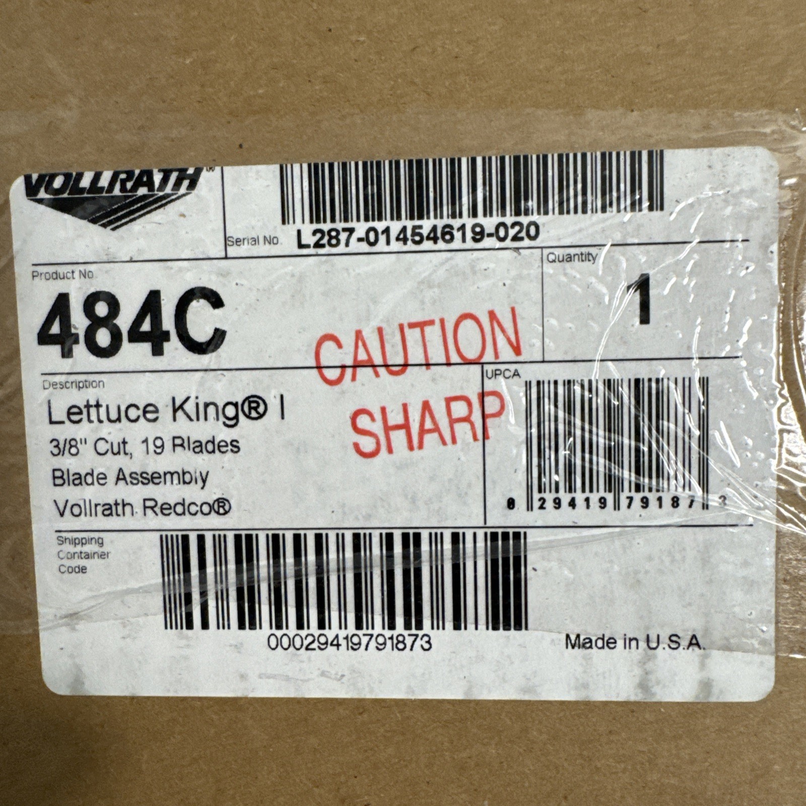 Vollrath 484C 3/8 in Lettuce King I® Blade Assembly Brand New 