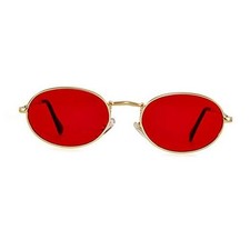 Oval Sunglasses Vintage Retro 90s Sunglasses Trendy Gold Frame Red Lens
