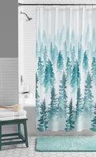 Polyester Shower Curtain with Treeline Design Green 72 x 72 Inches Bathroom