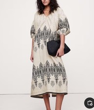 Banana Republic Black/Neutral Linen V Neck Maxi Dress Oversized XS SU25