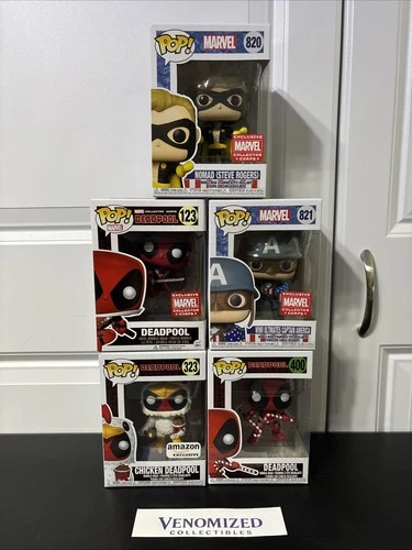 Funko Pop! Lot Of 5 Marvel Deadpool, Captain America, Nomad