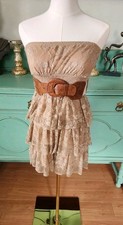 Y2K dress/top by Deb Beige Lace Strapless Layered Mini Dress Belted Floral 