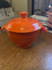 Vintage Fiesta Covered Onion Soup Bowl Original Red Fiestaware Radioactive 1936