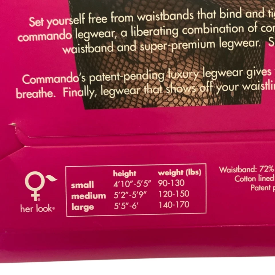 Commando Dig-Free Luxury Legwear Black Fantastic Floral Fishnet Tights Sz Large - Image 3 of 3