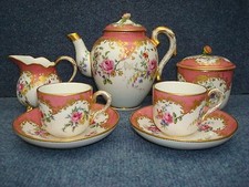 SEVRES TEA SET, POMPADOUR CABARET SET, TETE A TETE 19th c PINK, NO TRAY