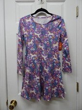 Wonder Nation Crew Neck Long Sleeve Play Dress-Purple Unicorn-Large 10/12-NWT