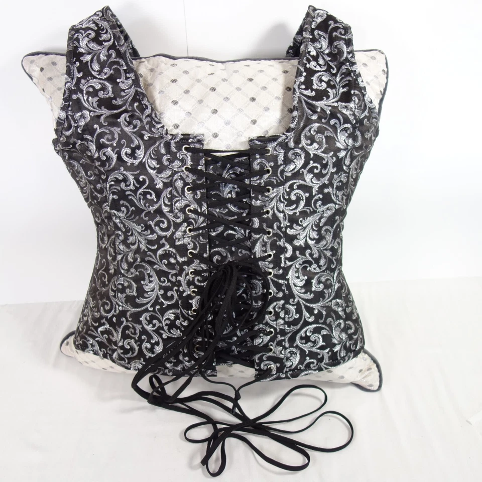 Corsets n More Silver Black Corset Brocade Shoulder Strap Overbust Busk cosplay - Image 4 of 4