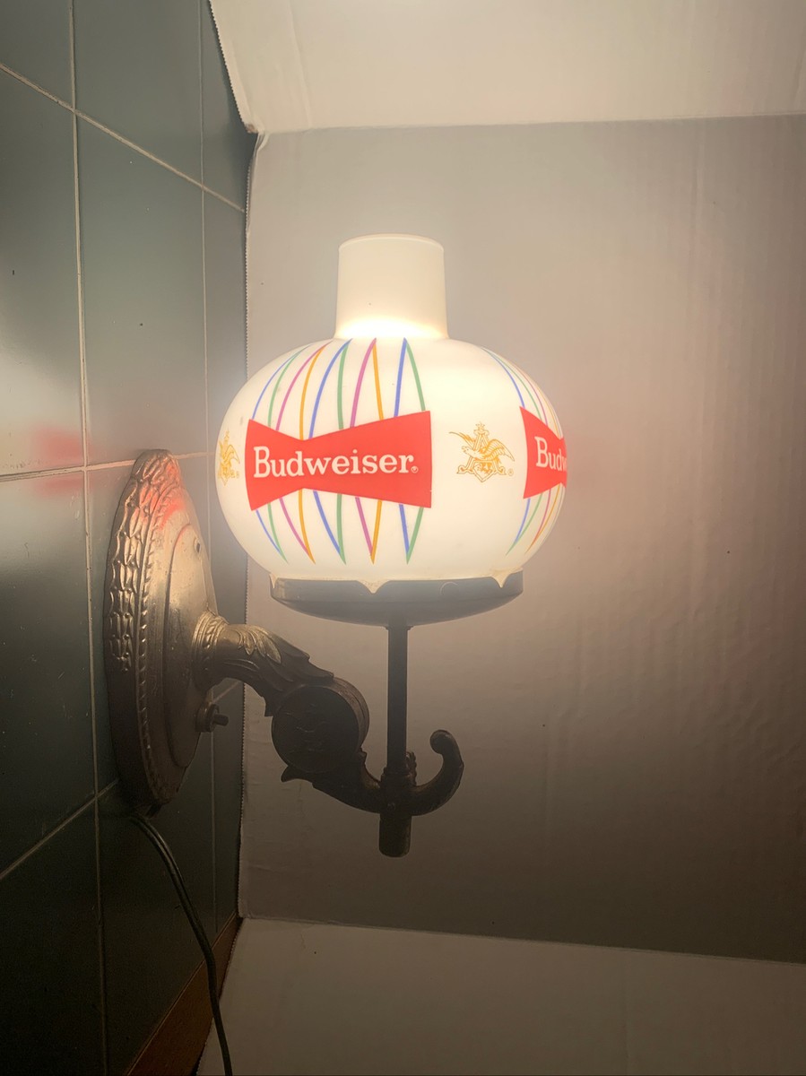 Budweiser Wall Lamp White Glass Shade Globe Light Brass Electric