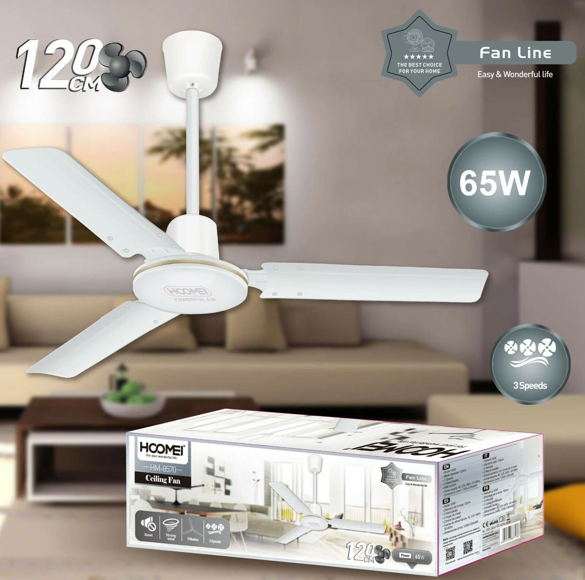 Ateroll Ventilatore da Soffitto con Luce, 76cm, Dimmerabile 3CCT
