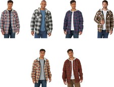 Wrangler Authentics Men's Long Sleeve Quilted Flannel Shirt Jacket with Hood