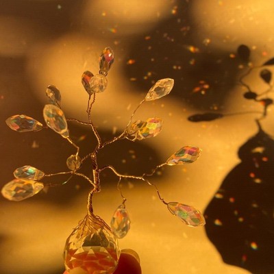 Valentine's Gift Idea Gold Mini Holographic Glow in the Dark Crystal Prism Tree