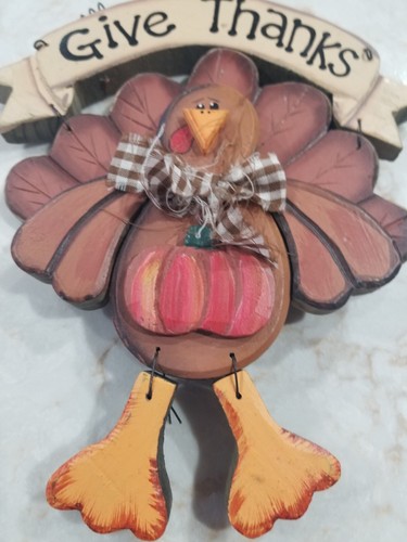 Pavo de madera colgante Acción de Gracias 11" de alto decoración navideña decoración del hogar - Imagen 3 de 6