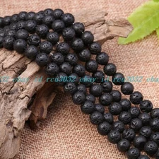 6/8/10/12mm Black Volcanic Lava Beads Loose Spacer for Jewelry Making DIY 15in