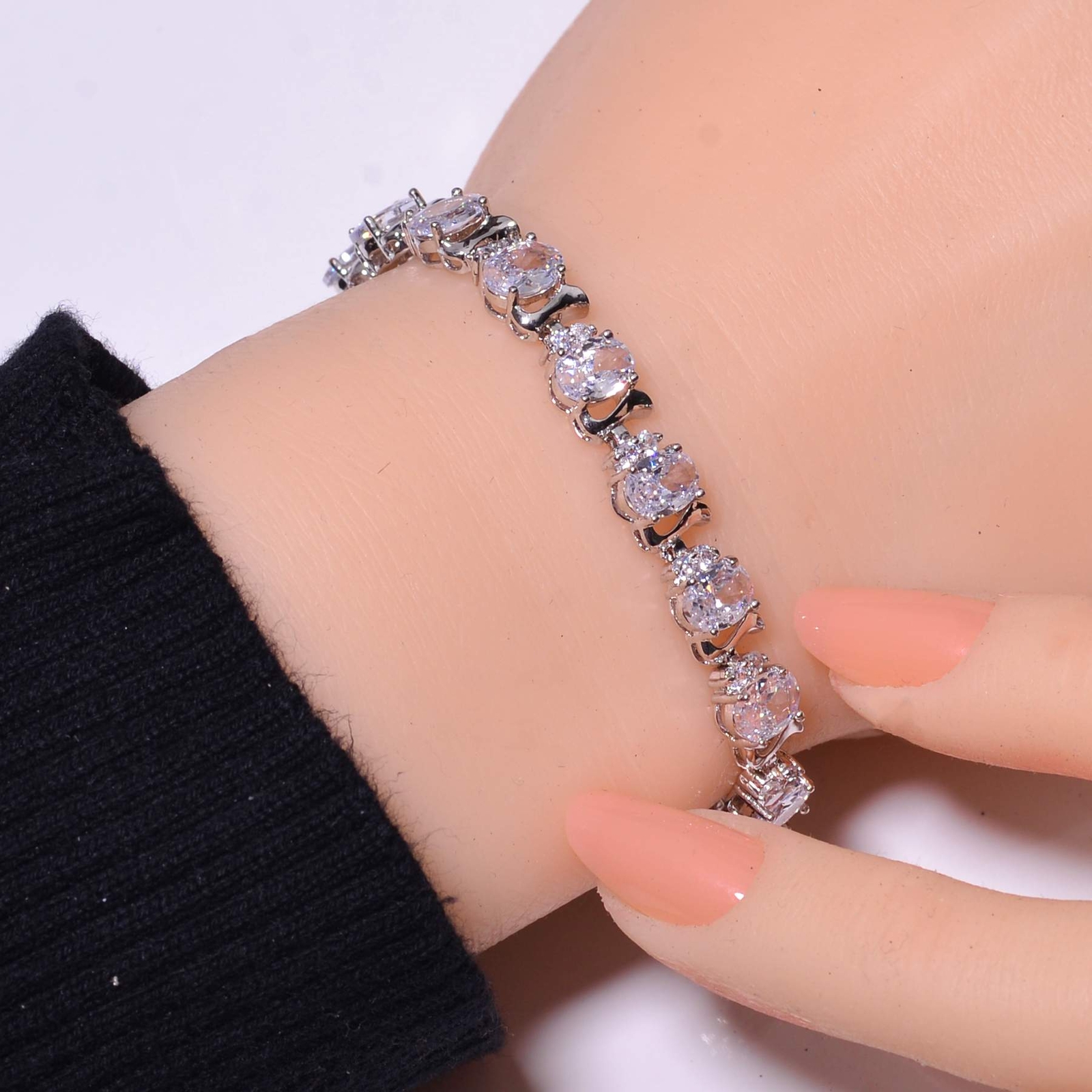 White Topaz & Cubic Zirconia 925 Sterling Silver Tennis Bracelet 7.99