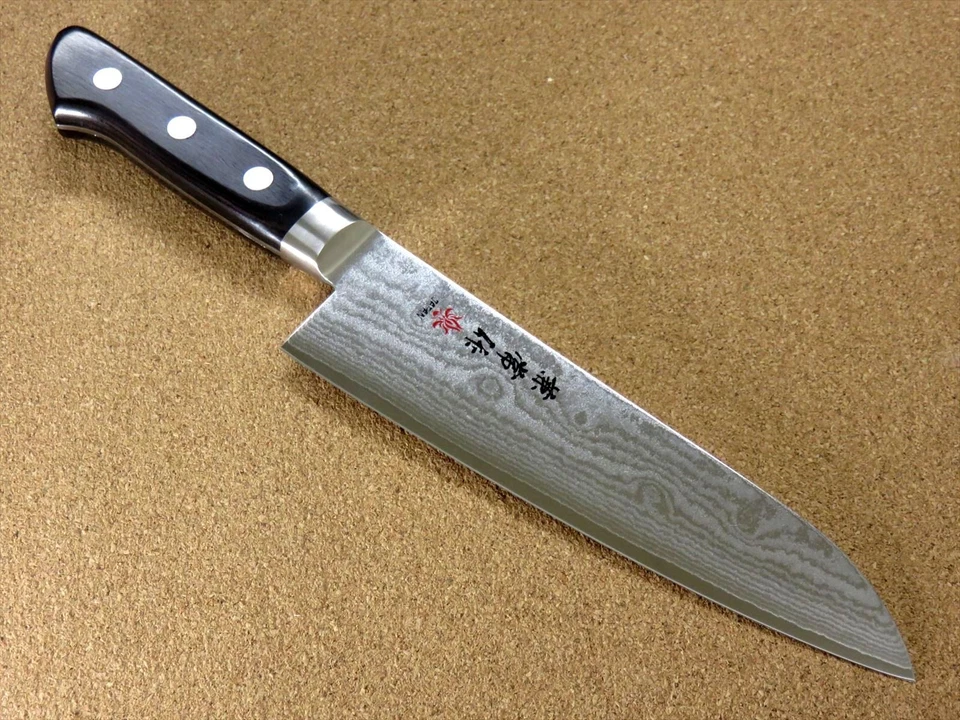 Японский кухонный нож Kanetsune Santoku 180 мм 7 дюймов VG-10 дамасский SEKI ЯПОНИЯ - Изображение 2 из 4