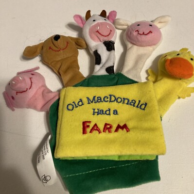 Hand Puppet Old MacDonald Had a Farm Cloth Book Cow Duck Puppy Pig Llama Used