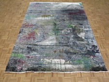 8 x 10'3 Hand Knotted Gray Modern Abstract Oriental Rug With Silk G12123
