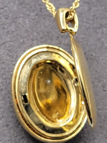 14kgp Crystal Double Locket Pendant Necklace Floral Vase Design Gold Plated 18" - Picture 9 of 12