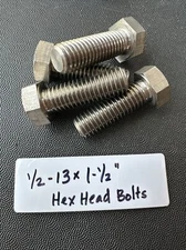 1/2-13 x 1-1/2” Hex Head Bolts Grade 2 Titanium (pack of 4)