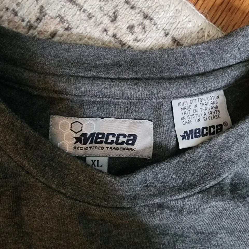 Vintage 90s Y2K Mecca Mens Tee XL Gray Blue Long Sleeve Hip Hop Logo Spellout - Image 3 of 4