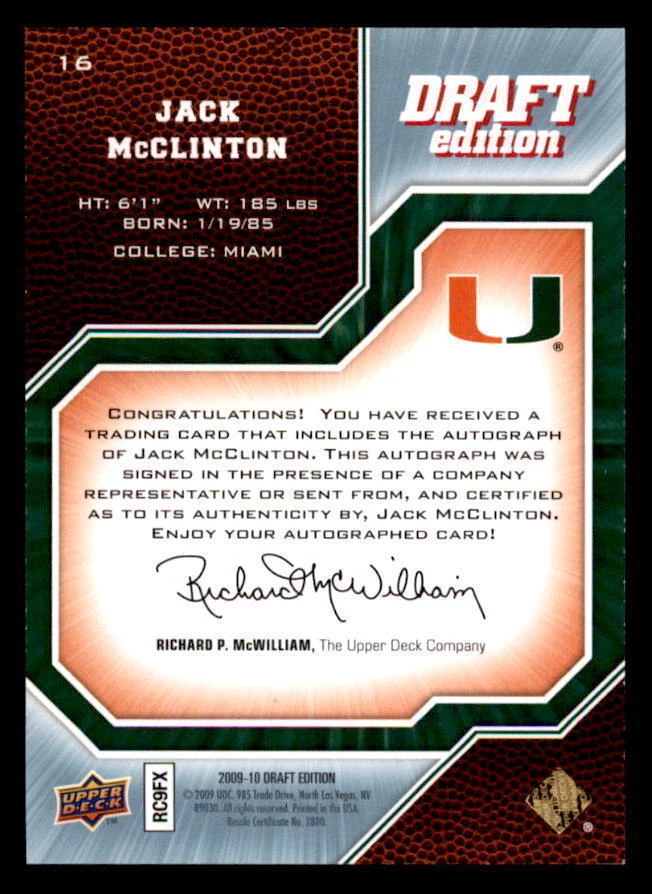 2009-10 Upper Deck Draft Edition #16 Jack McClinton Rookie Auto /999 (ref 20974) - Image 2 of 2
