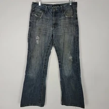 CJ BLACK Premium Relaxed Straight Jeans 32 x 30 Blue Distressed Work Denim Pants