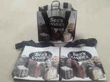 3x RARE NEW See's Candies Reusable Black and White Tote Shopping Travel Bag LOT
