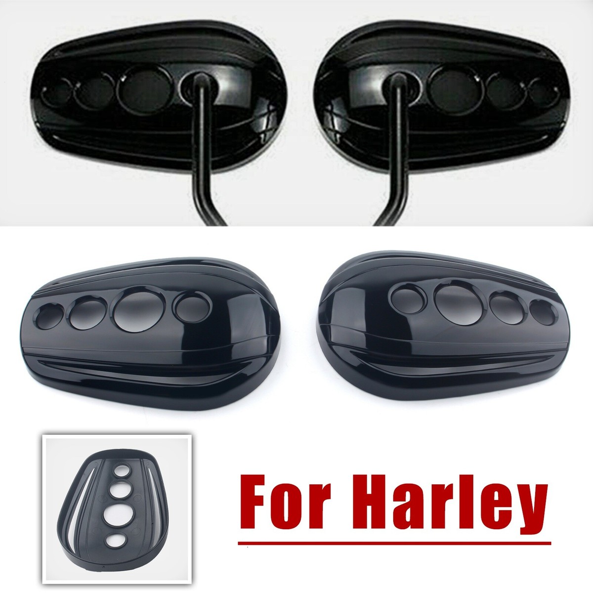 Oval Rearview Mirrors Cover Black Fit Harley Dyna Street Glide