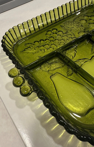 Vtg Indiana Glass 5 Section Divided Serving Fruit/Relish/Nut Dish-Avocado Green - Picture 3 of 7