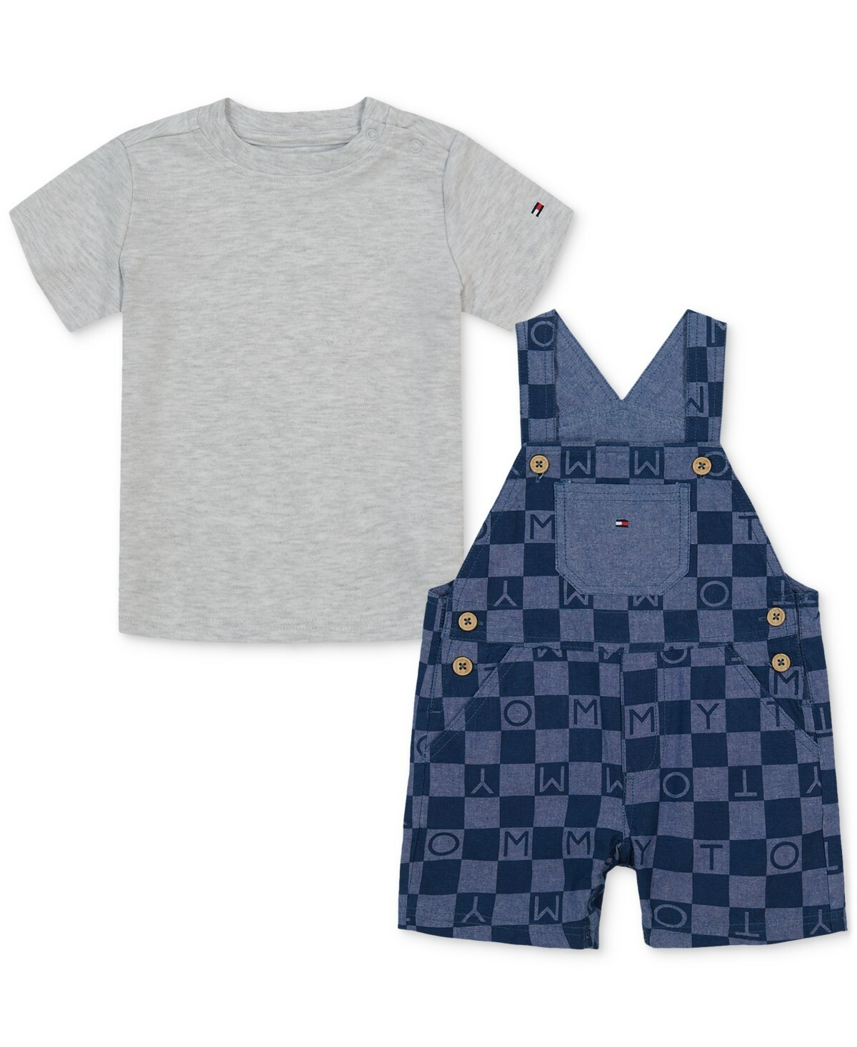 Tommy Hilfiger Baby Boys Short-Sleeve Heather T-Shirt & Printed Shortall, 2 Piec