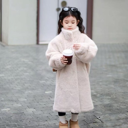 Kids Girl Faux Mink Fur Thick Parka Long Over The Knee Overcoat Warm Jacket Coat - Picture 22 of 35