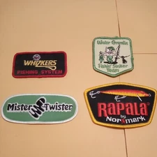 Four Fishing Patches Rapala, Water Gremlin, Whiskers, & Mister Twister