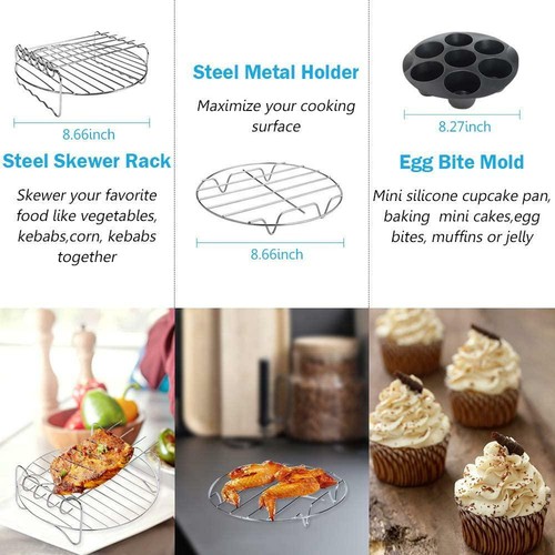 9 Inch Air Fryer Accessories XL 7 PCS with Cupcake Pan Pizza Pan Silicone Baking - Picture 3 of 12