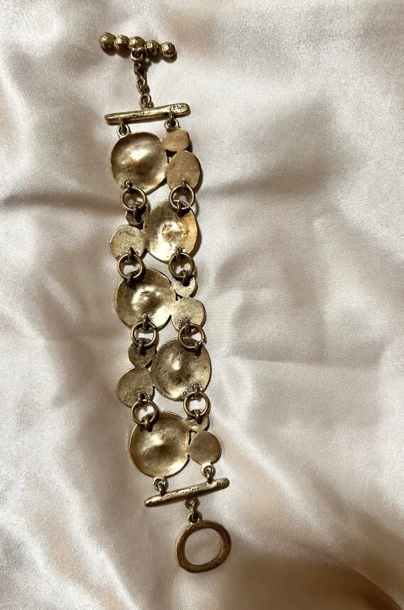 Pulsera Gruesa Chico’s Oro Estrás – Disco Texturizado Glam Estilo Boho Foto 2 de 2