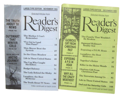 Reader's Digest Magazines Lot of 2 November December 1993 Large Print Edition