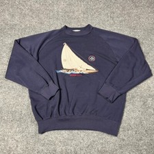 Vintage GUESS Sweatshirt Mens L Blue Sailboat Sweater Rare Georges Marciano 90's