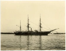Large-Format US Navy Sloop-of-War Steamer USS Hartford circa 1900s Silver Print