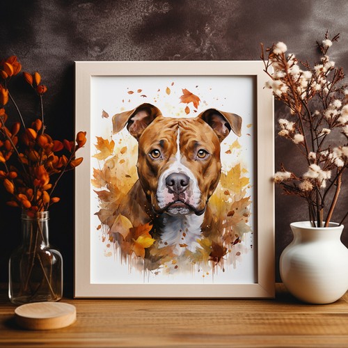 Staffordshire Terrier in Autumn Print, Modern Dog Painting, Pet Portrait - Picture 6 of 9