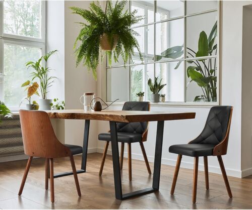 Dining Chairs Wooden Chair Kitchen Cafe Faux Leather Padded Seat x2 - Picture 2 of 6