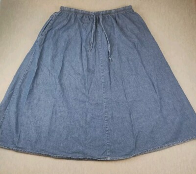 Mainstream Blues Skirt Flare Long Women Size H6 Plus Blue Denim Elastic Waist