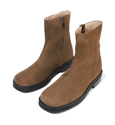 Firenze Atelier Men's Brown Suede Square Toe Chelsea Ankle Boots /W Zippers