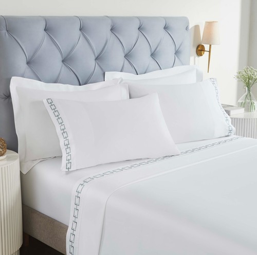 Chain Links Cotton Embroidered Deep Pocket Bed Sheet Set - Picture 25 of 41
