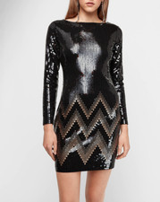 new EXPRESS SEQUIN geometric sequin cutout back stretch dress s small